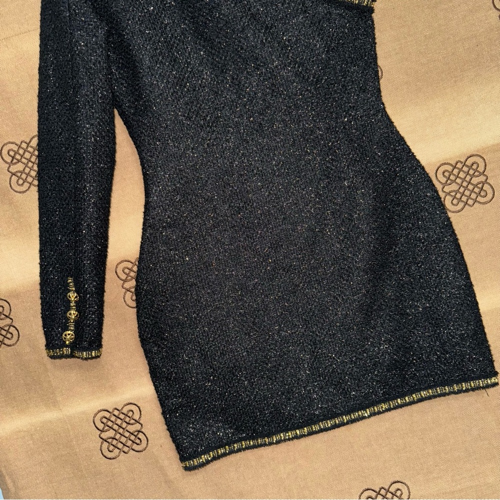 Zara NWT! Black/Gold Asymmetric Textured Shoulder Pad Mini Dress Size S - Picture 12 of 15